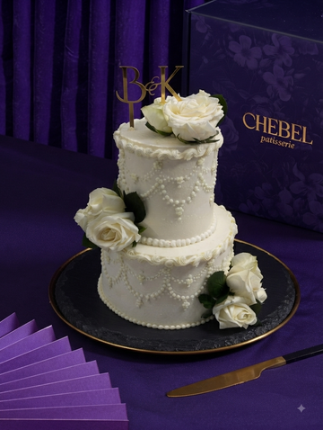 Ivory Monogram Two Tier Wedding Cake