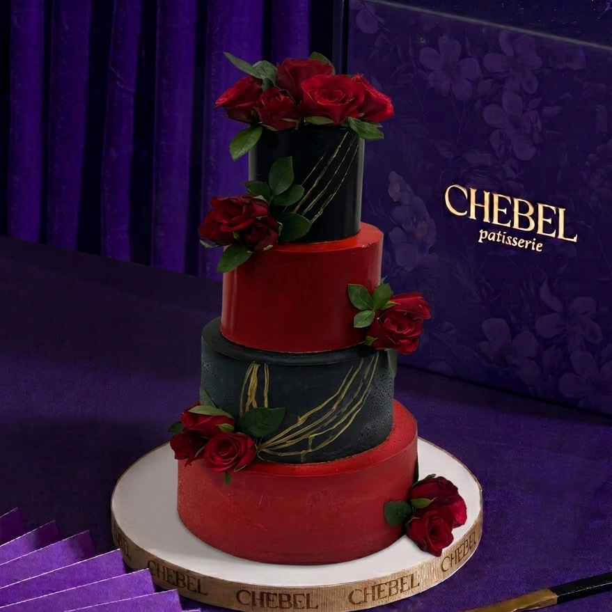 Red and Black Three Tier Cake